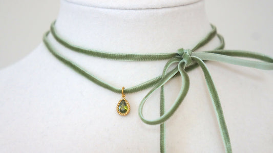 Vivienne Velvet Wrap Choker Necklace - Olive Green